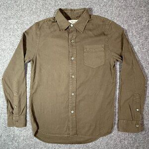 Buck Mason Mens Long Sleeve Button Down Shirt Dark Olive Sz Small Summer Comfy‎